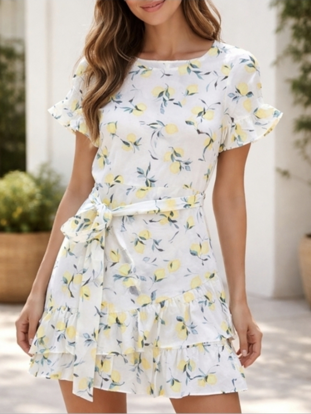 Banana Republic White Dress with Yellow Lemon Print